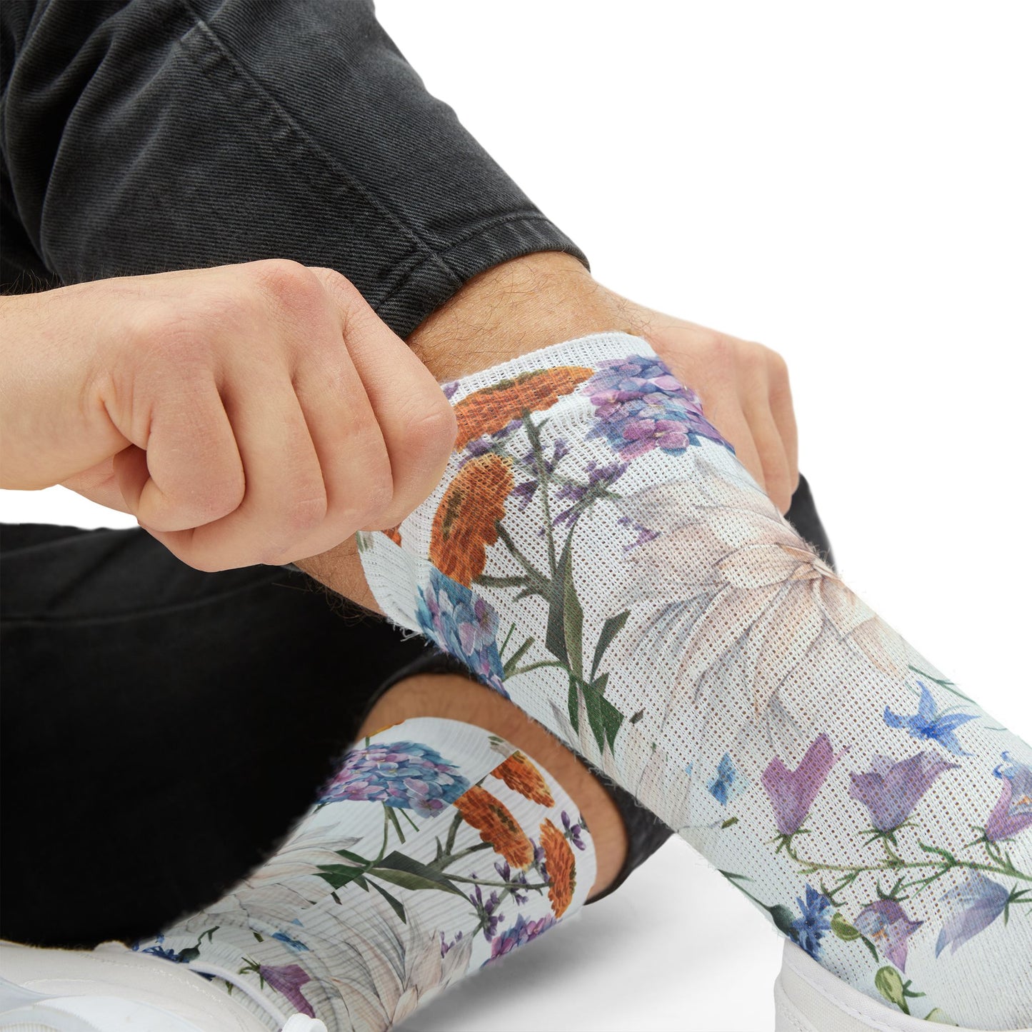 Watercolor Wildflower Socks | Floral Crew Socks, Pastel Garden Print