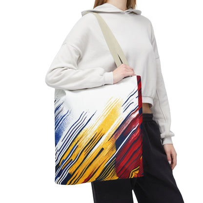 Abstract Brushstroke Tote Bag - Bold Red, Yellow & Blue All-Over Print