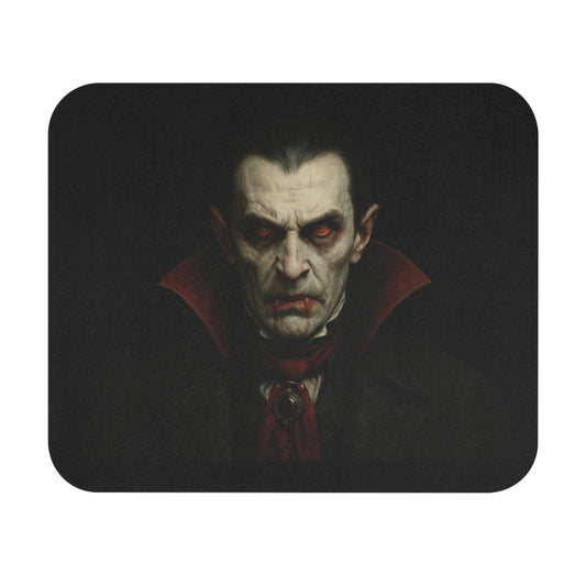 Gothic horror vampire Dracula mouse pad by Printify featuring dark, spooky design for gamers and horror fans.