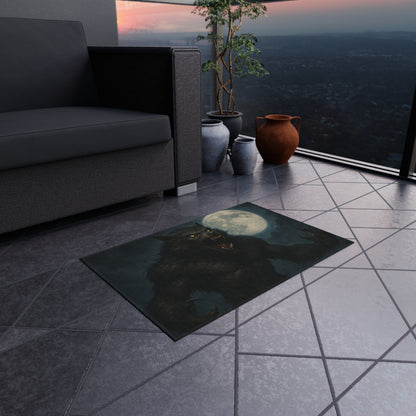 Werewolf Moon outdoor rug featuring a spooky full moon horror design, ideal for patio decor and outdoor spaces.