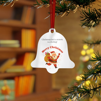 Metal Santa with sack ornament, bell-shaped holiday decoration for Christmas, by Printify, featuring festive Santa figure and sack detail.
