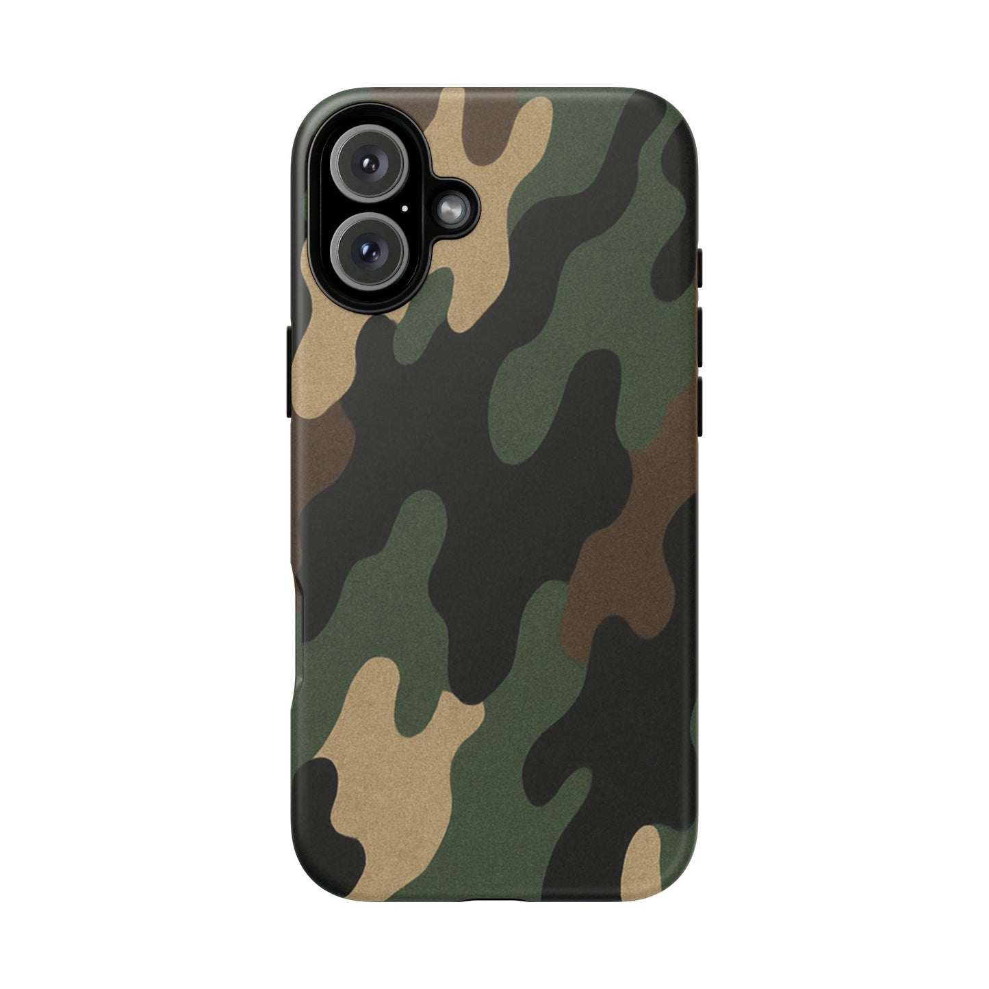 Military green camo tough phone case by Printify, rugged protective cover for smartphones with military-style camouflage design.