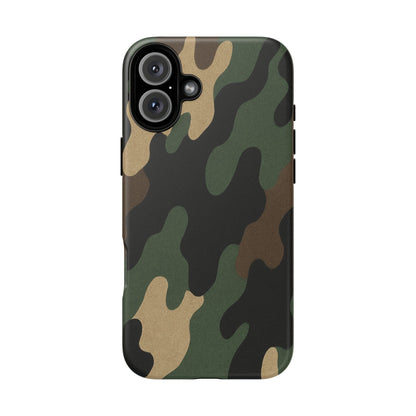 Military green camo tough phone case by Printify, rugged protective cover for smartphones with military-style camouflage design.