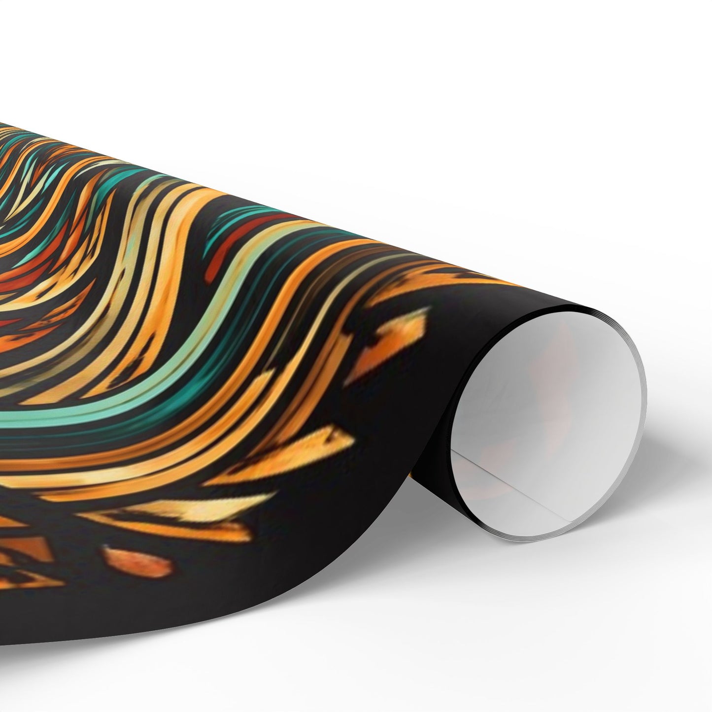 Geometric Boho Wrapping Paper Roll — Teal & Burnt Orange Tribal Pattern