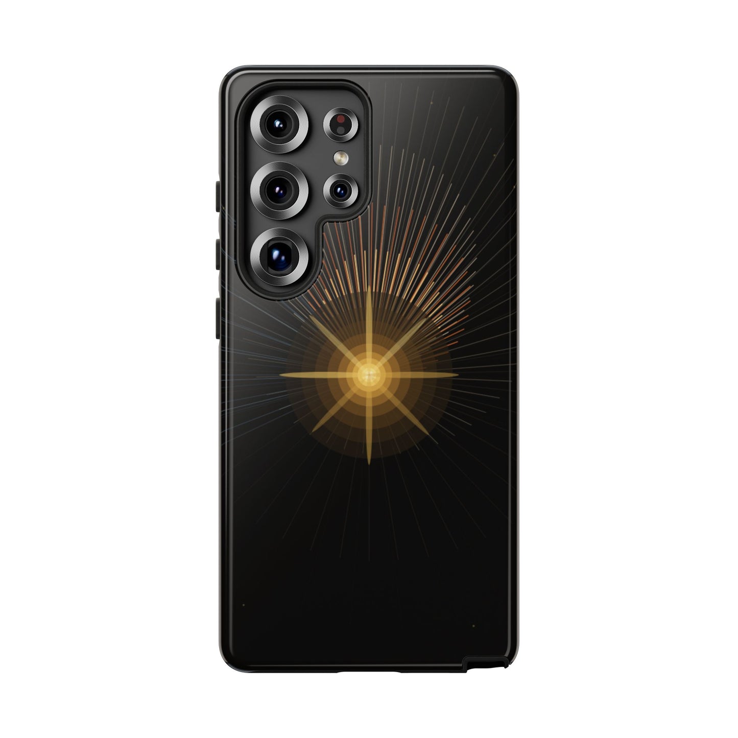 Tough Cases - Radiant Star Phone Case, Protective Black Shockproof Cover with Golden Light Design