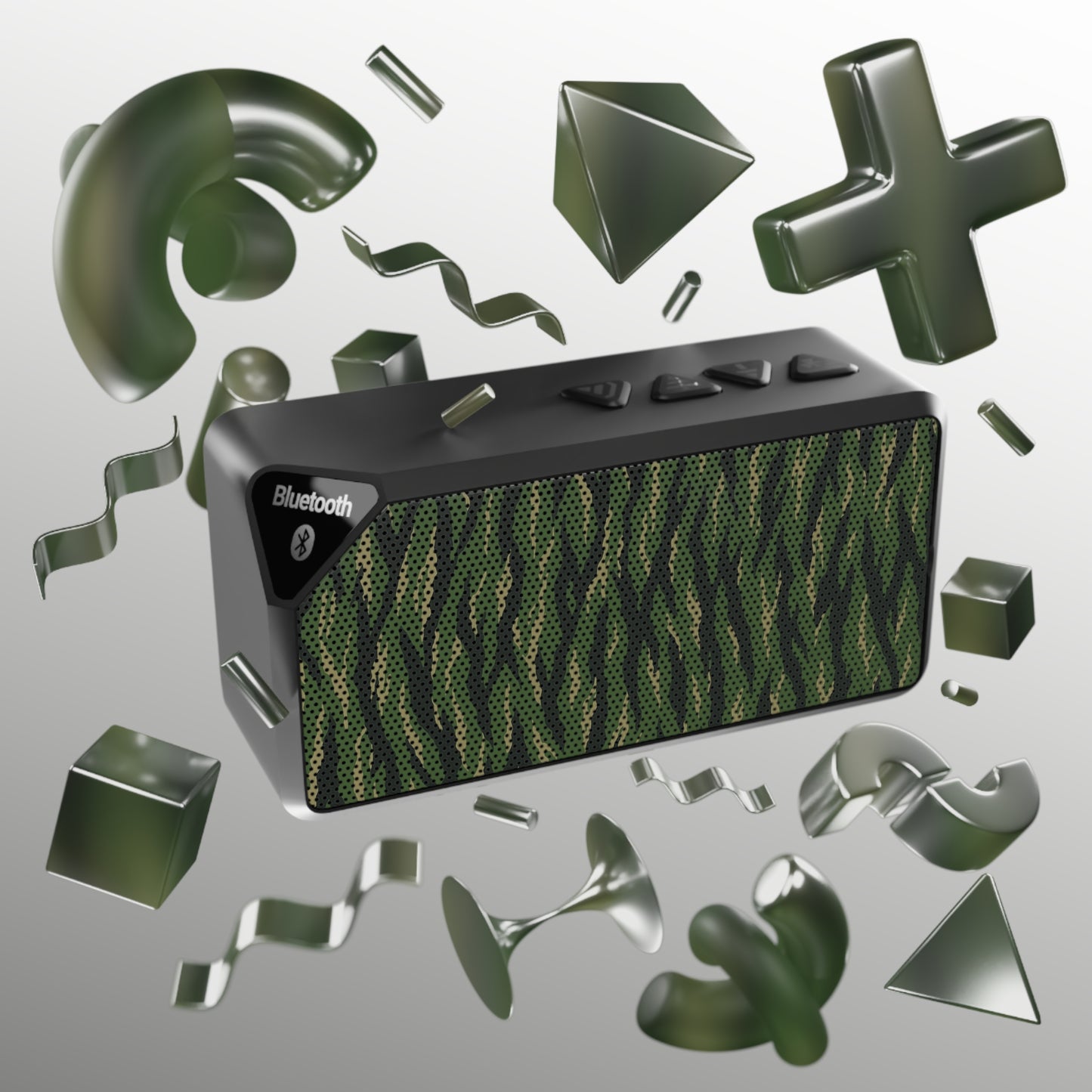 Camo Portable Bluetooth Speaker — Compact Wireless Speaker with Green Tiger Camo Grill