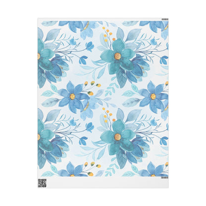 Blue Floral Wrapping Paper Roll — Watercolor Bouquet Gift Wrap