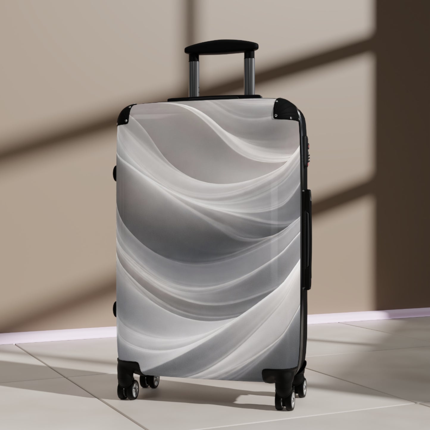 Abstract Silver Wave Suitcase | Hardshell Carry-On Luggage