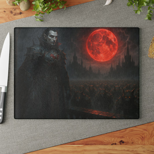 Vampire Blood Moon Glass Cutting Board — Gothic Kitchen Décor