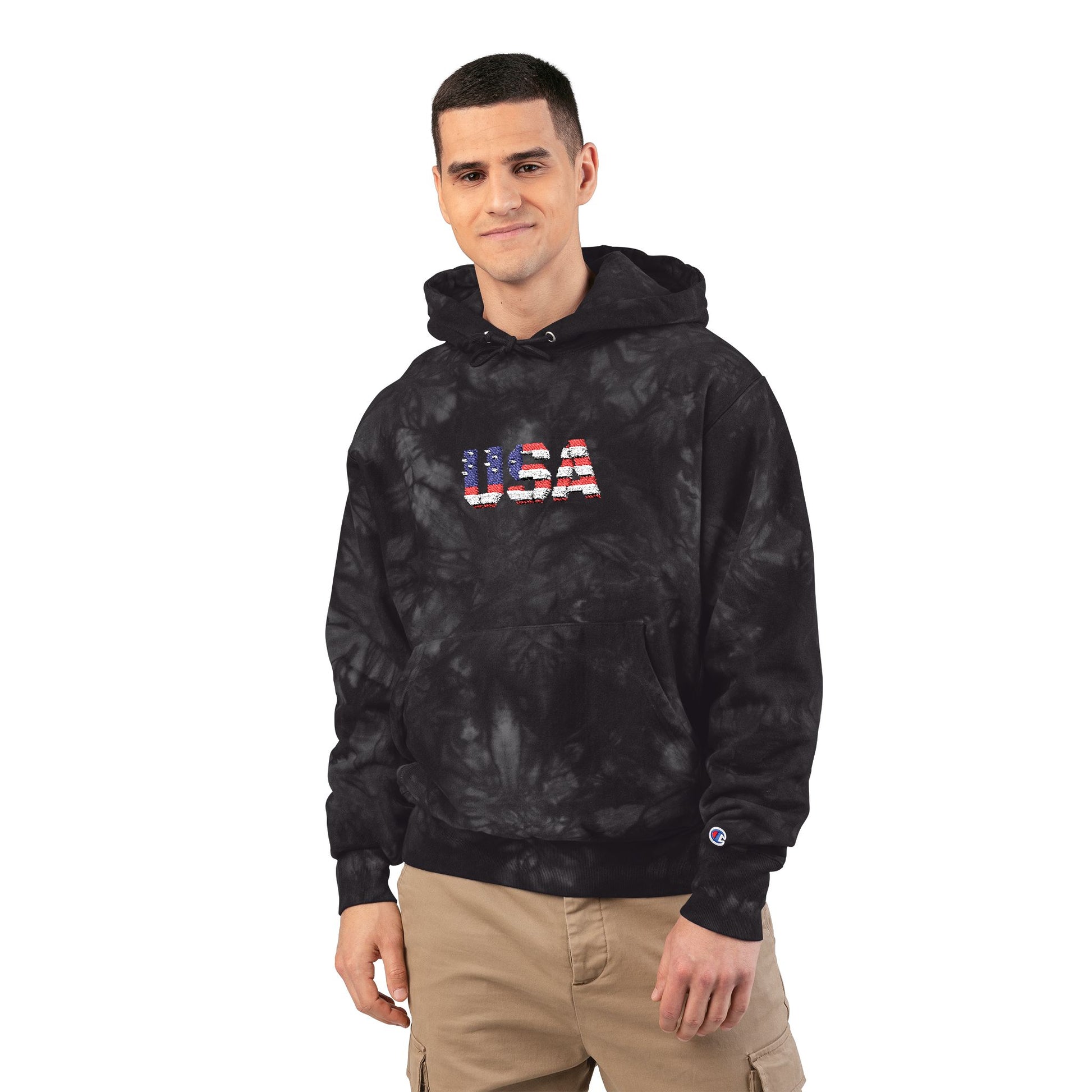Champion Tie-Dye Hoodie - USA Embroidery, Unisex Hoodie, Trendy Casual Wear, Gift for Him, Outdoor Jacket - TRV