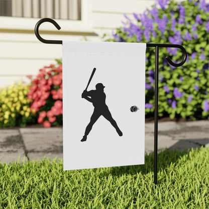 Baseball Player garden flag with vibrant sports design, ideal for outdoor fans' decor, made by Printify.