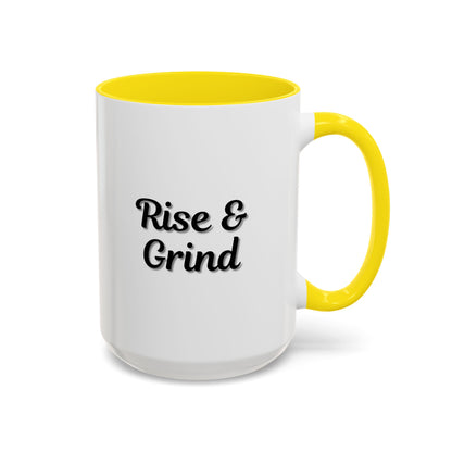 Motivational Rise & Grind Coffee Mug, Black Accent Mug, Daily Inspiration, Gift for Coffee Lovers, 11oz 15oz Ceramic Cup