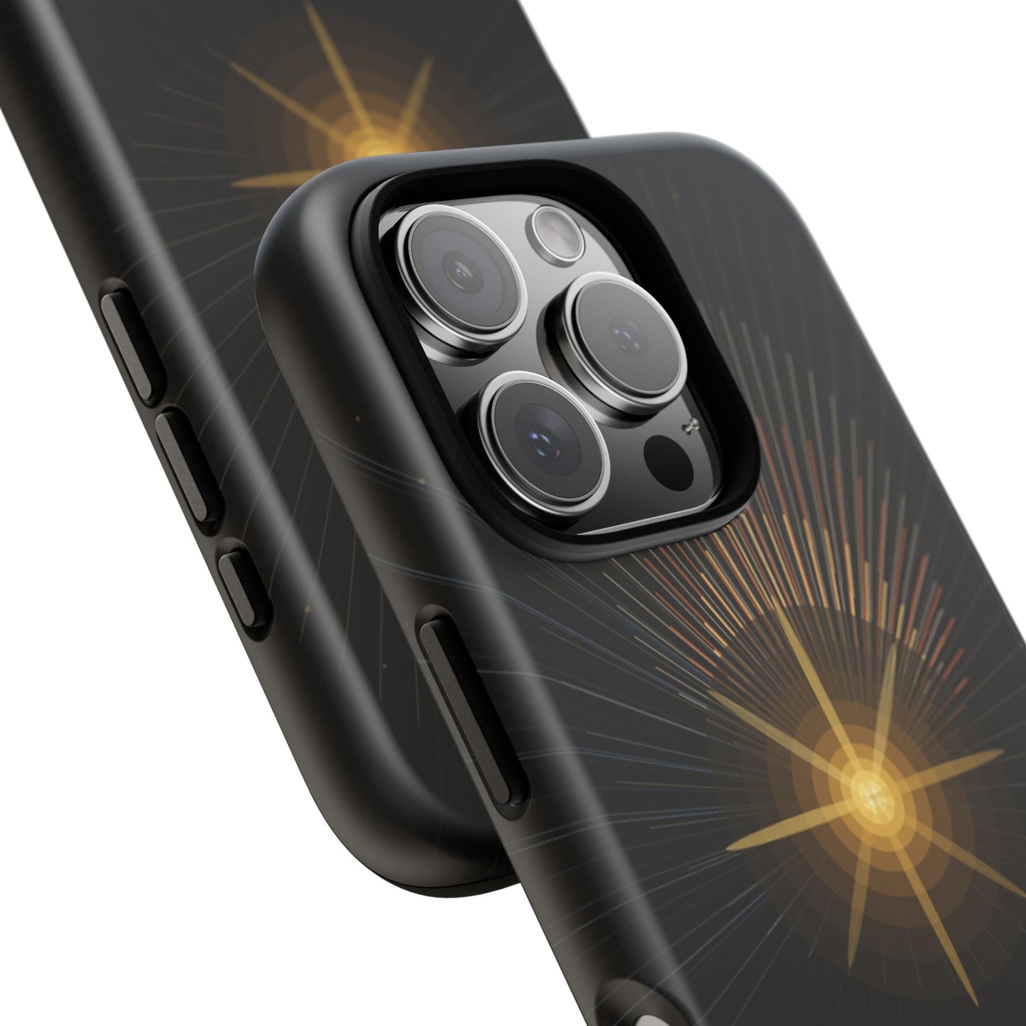 Tough Cases - Radiant Star Phone Case, Protective Black Shockproof Cover with Golden Light Design