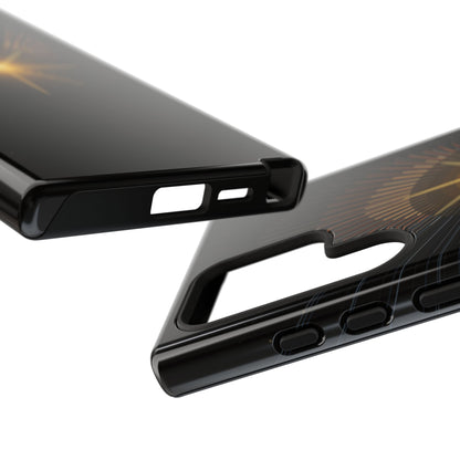 Tough Cases - Radiant Star Phone Case, Protective Black Shockproof Cover with Golden Light Design