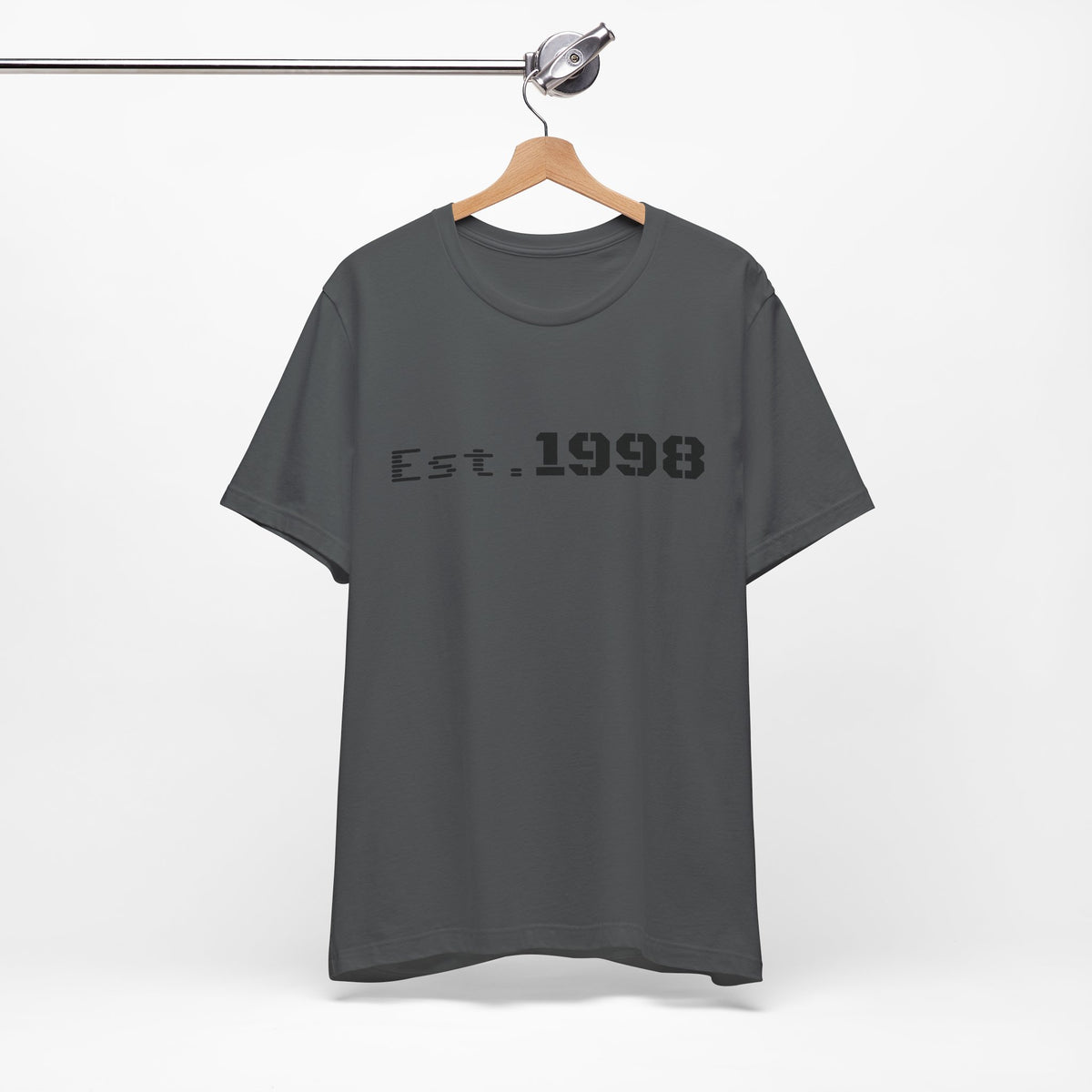 Vintage Est. 1998 T-Shirt by Printify featuring a graphic design celebrating the year of birth on a casual tee.