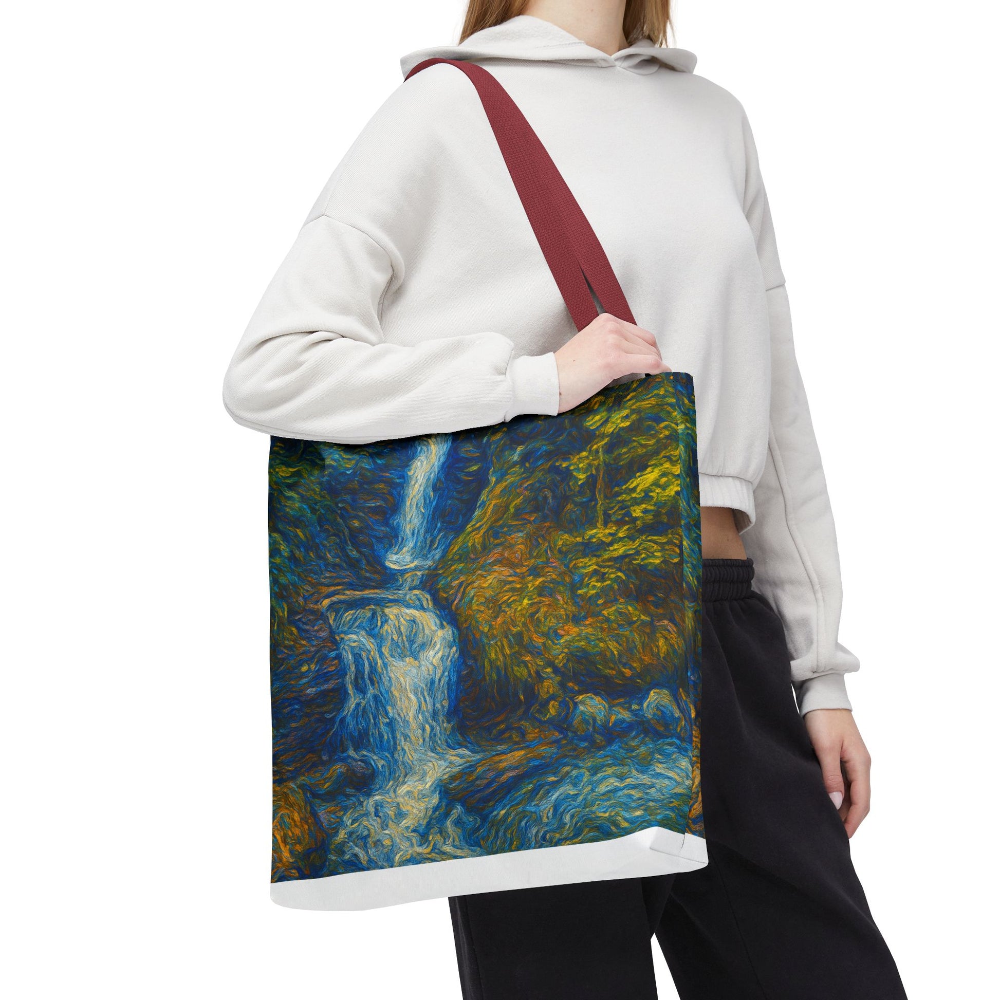 Nature-Inspired Tote Bag, Artistic Eco-Friendly Shopper, Waterfall Design, Reusable Market Bag, Gift for Nature Lovers - TRV