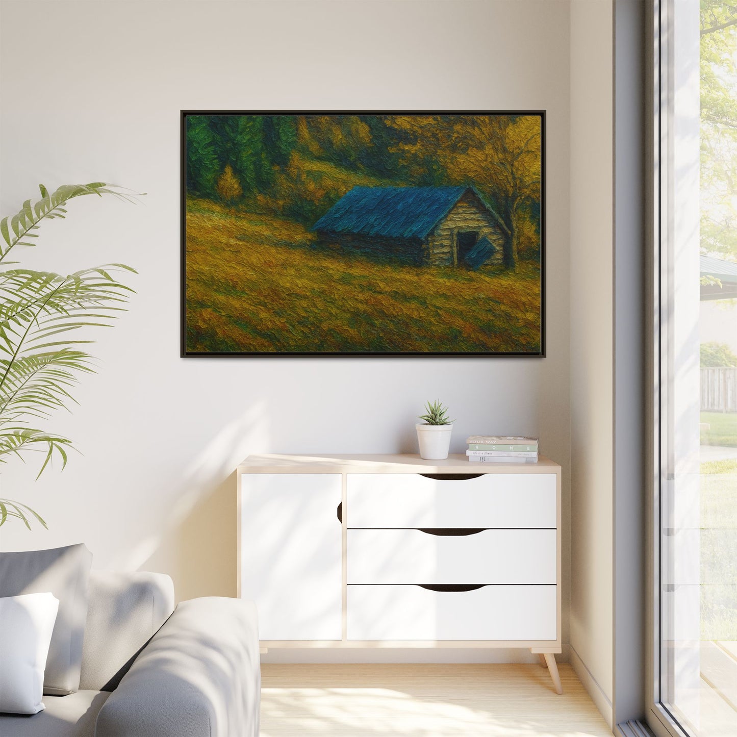 Framed Matte Canvas Print, Rustic Artwork, Farmhouse Decor, Nature Wall Art, Gift for Home, Autumn Decor, Landscape Painting