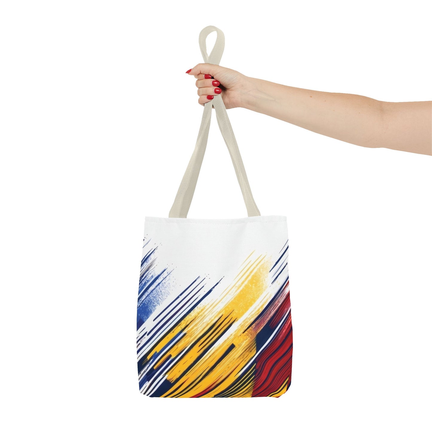 Abstract Brushstroke Tote Bag - Bold Red, Yellow & Blue All-Over Print
