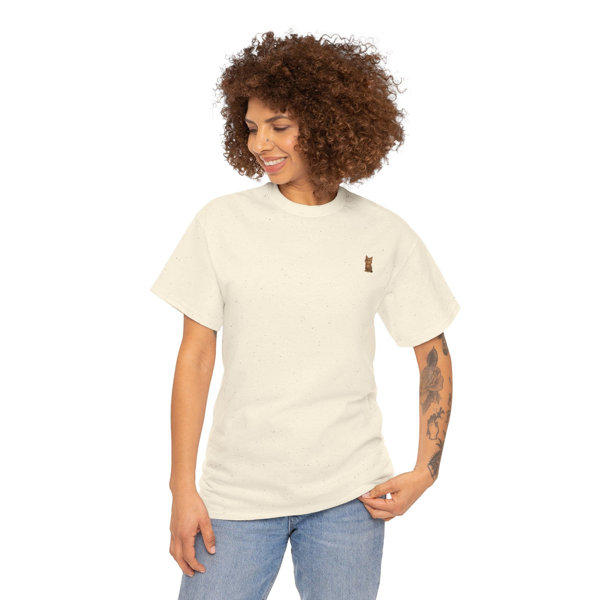 Brown kitten graphic T-shirt for cat lovers, featuring a cute cat design on a comfortable Printify T-shirt.