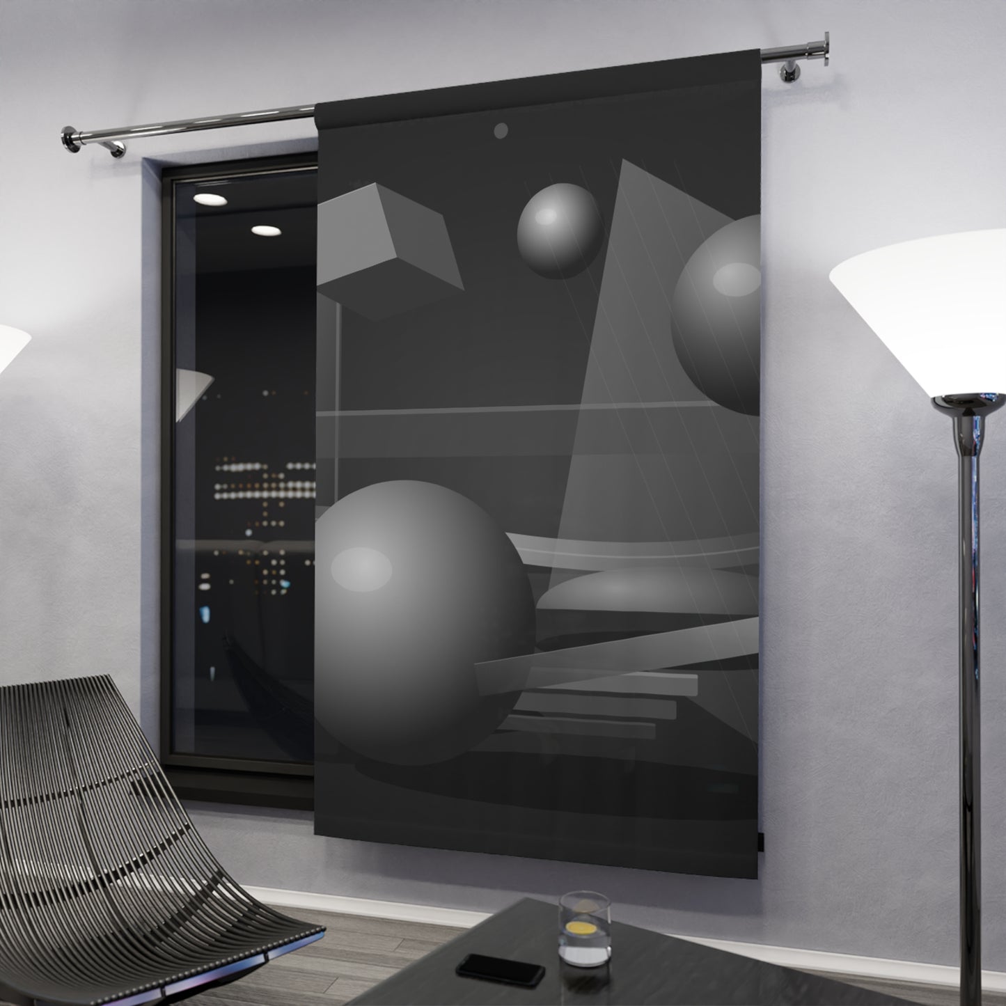 Abstract Geometric Spheres Window Curtains | Modern Black Gray Curtain