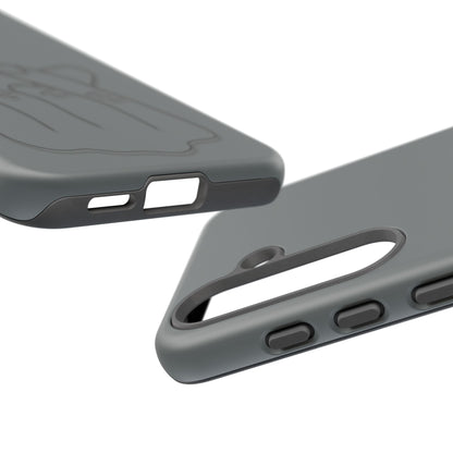 Silicone phone case with embossed Korean finger heart design by Printify, showing the textured pattern on a smartphone.