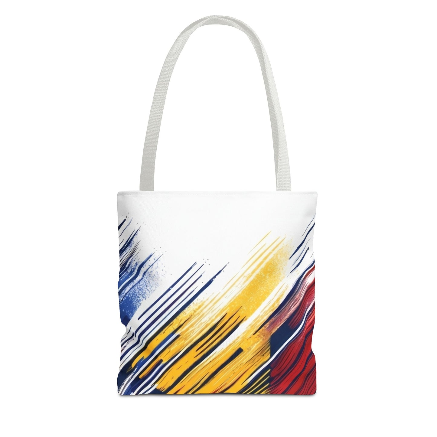 Abstract Brushstroke Tote Bag - Bold Red, Yellow & Blue All-Over Print