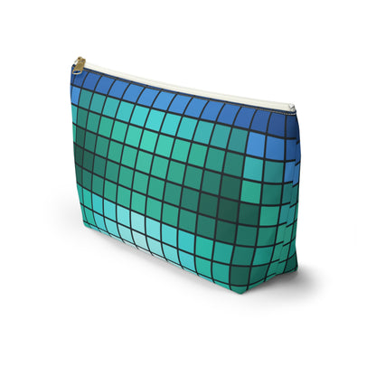 Teal Gradient Grid Accessory Pouch