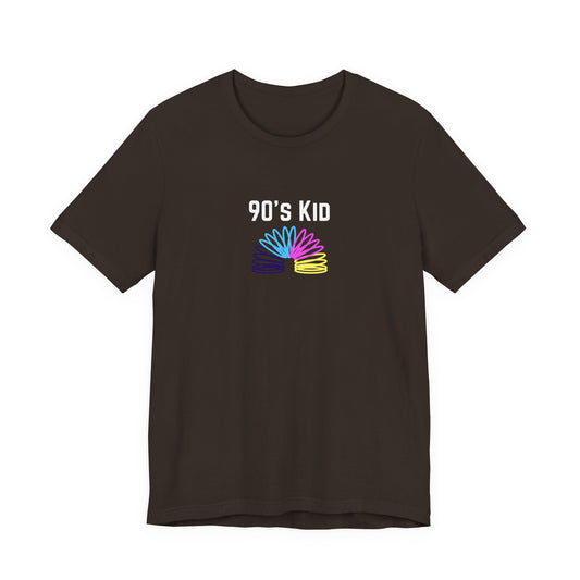 Retro 90's Kid graphic T-shirt from Printify featuring colorful 90s-inspired design on soft cotton fabric.