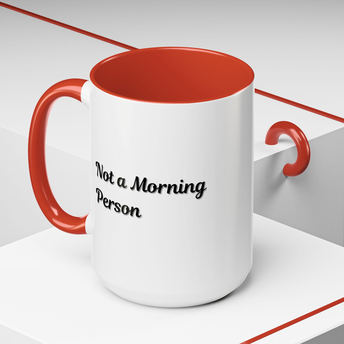 Ceramic "Not a Morning Person" accent coffee mug by Printify, 11oz or 15oz size, with bold black text on a white mug.