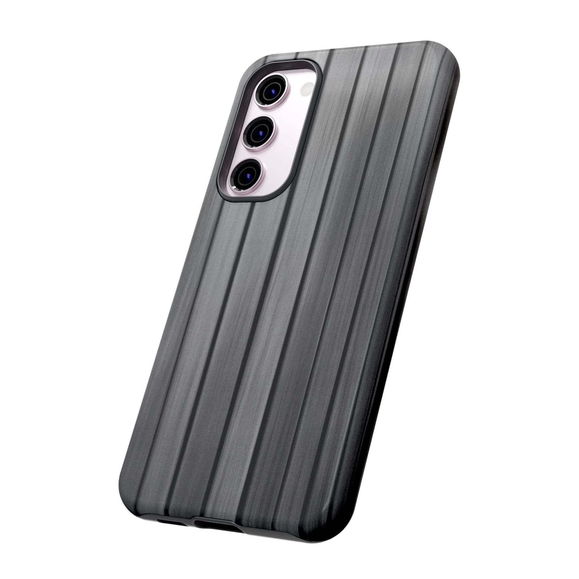 Ribbed metal texture phone case for iPhone, tough protective design by Printify, showcasing sleek ribbed metal surface.