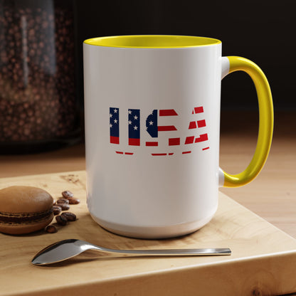 USA Flag Accent Coffee Mug — Patriotic 11/15oz Ceramic Coffee Cup