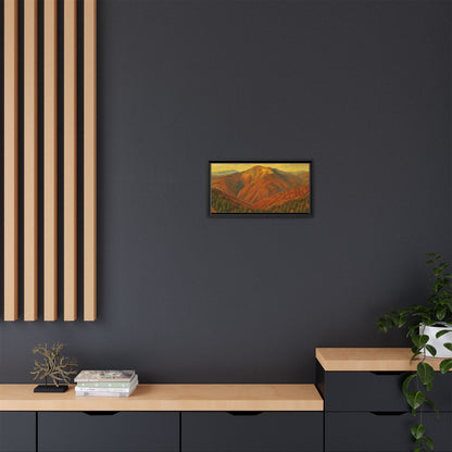 Autumn mountain matte canvas framed wall art by Printify featuring a scenic mountain landscape in warm autumn tones.