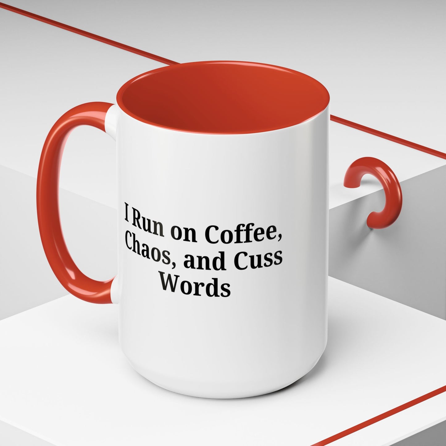 Funny Black Accent Coffee Mug - "I Run on Coffee, Chaos, and Cuss Words" - Ideal Gift for Coffee Lovers - TRV