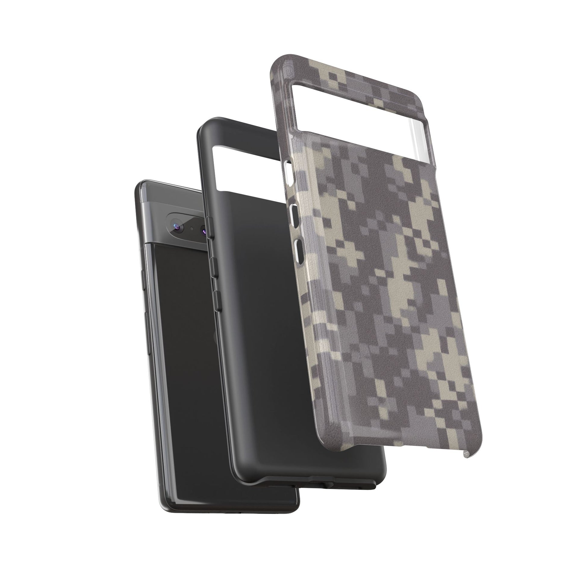 Digital camouflage tough phone case by Printify, rugged protective cover fitting a smartphone with digital camo design.