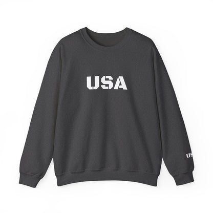 Printify USA crewneck sweatshirt with patriotic design, cozy fit, perfect for all seasons, casual American-themed apparel.