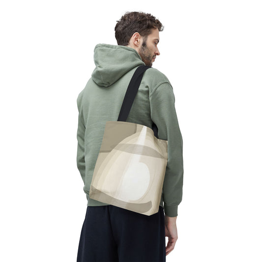 Neutral abstract light beam tote bag with minimalist geometric pattern, featuring a stylish and functional design for daily use.