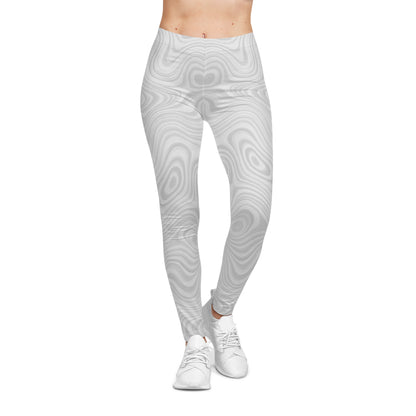 White marble swirl print women's casual leggings with all-over marble pattern from Printify, full-length and comfortable fit.