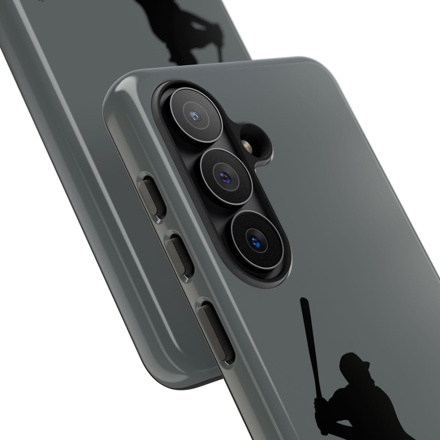 Black tough iPhone case with baseball silhouette design, protective sporty phone cover for iPhone by Printify.