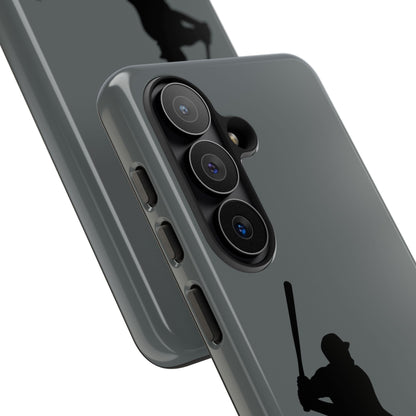 Black tough iPhone case with baseball silhouette design, protective sporty phone cover for iPhone by Printify.