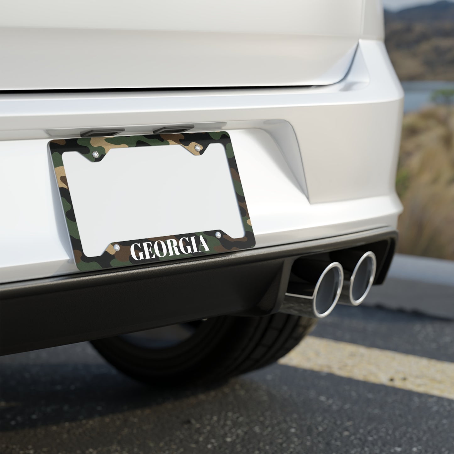 Georgia Camo Metal License Plate Frame — Military Green Camouflage Car Tag Border