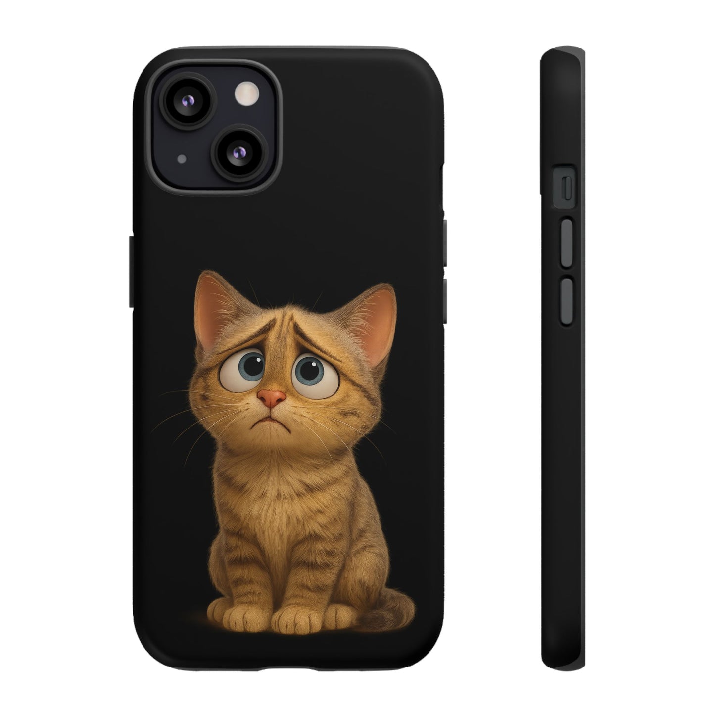 Cute sad kitty print phone case for iPhone by Printify, featuring a protective design with a sad cat illustration.
