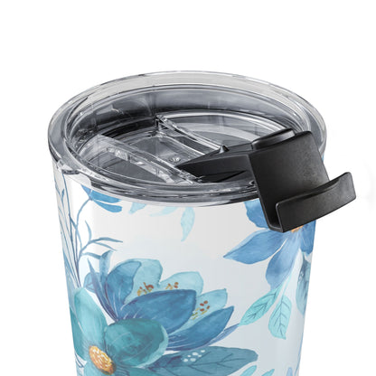 Blue watercolor floral 20oz insulated stainless steel tumbler - view 6