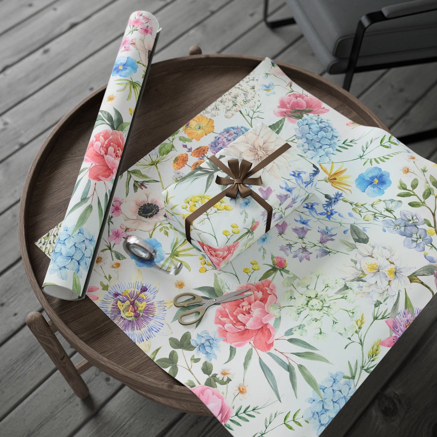 Floral Watercolor Wrapping Paper Roll — Pastel Flowers Gift Wrap for Mother's Day & Spring