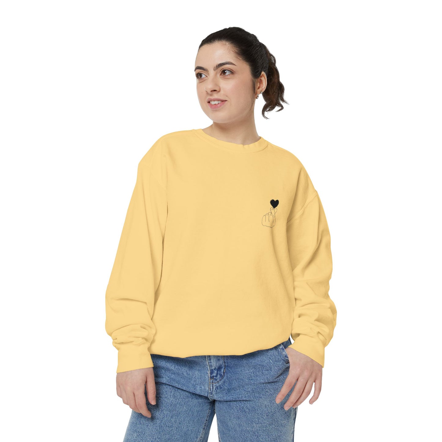 Unisex Garment-Dyed Sweatshirt with Heart Design - Cozy & Stylish