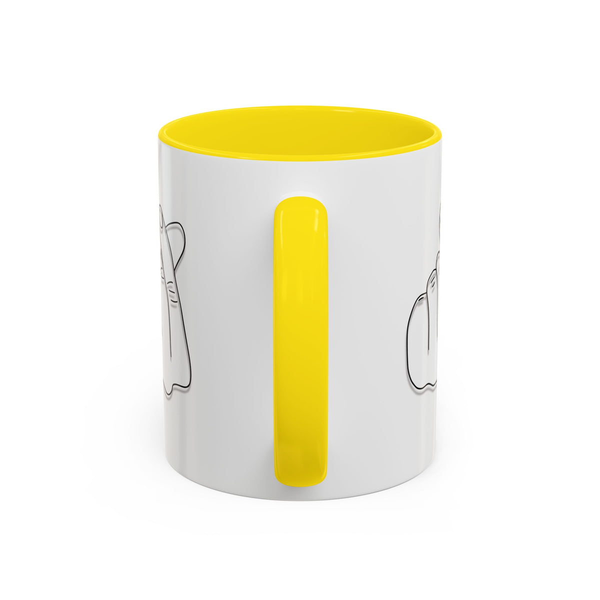 White ceramic coffee mug with a minimal Korean finger heart accent design, available in 11oz and 15oz sizes, by Printify.