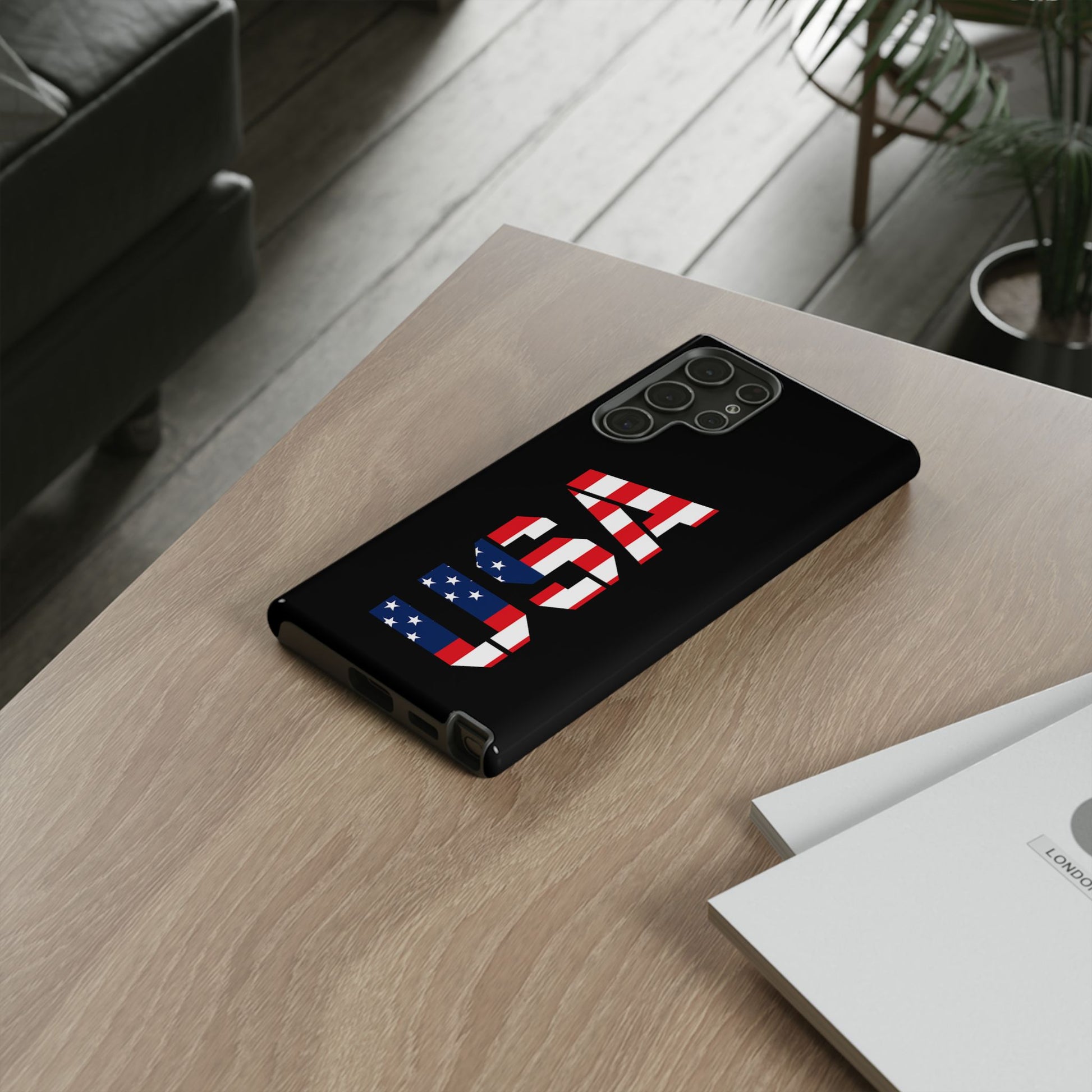 USA patriotic American flag phone case by Printify, featuring a tough protective design with vibrant flag graphics.
