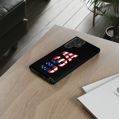 USA patriotic American flag phone case by Printify, featuring a tough protective design with vibrant flag graphics.