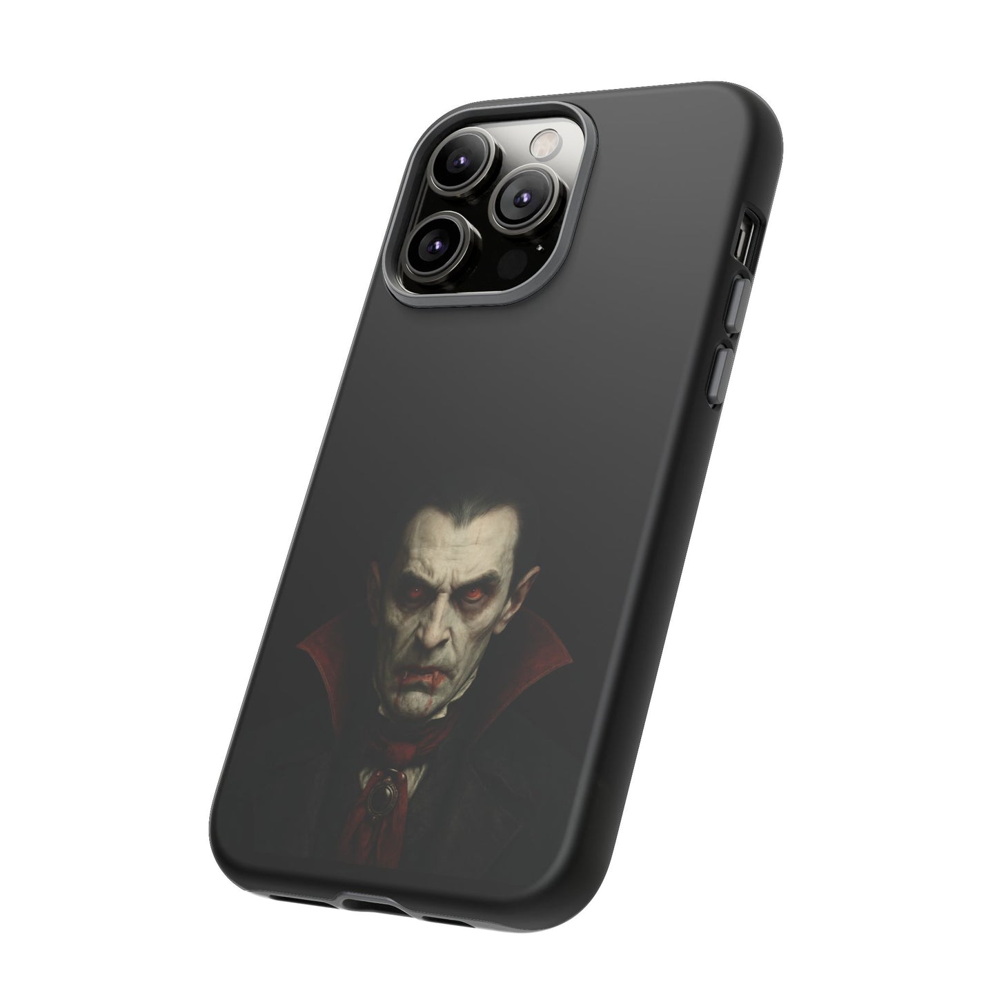 Gothic vampire portrait phone case for iPhone featuring a Dracula horror design by Printify.