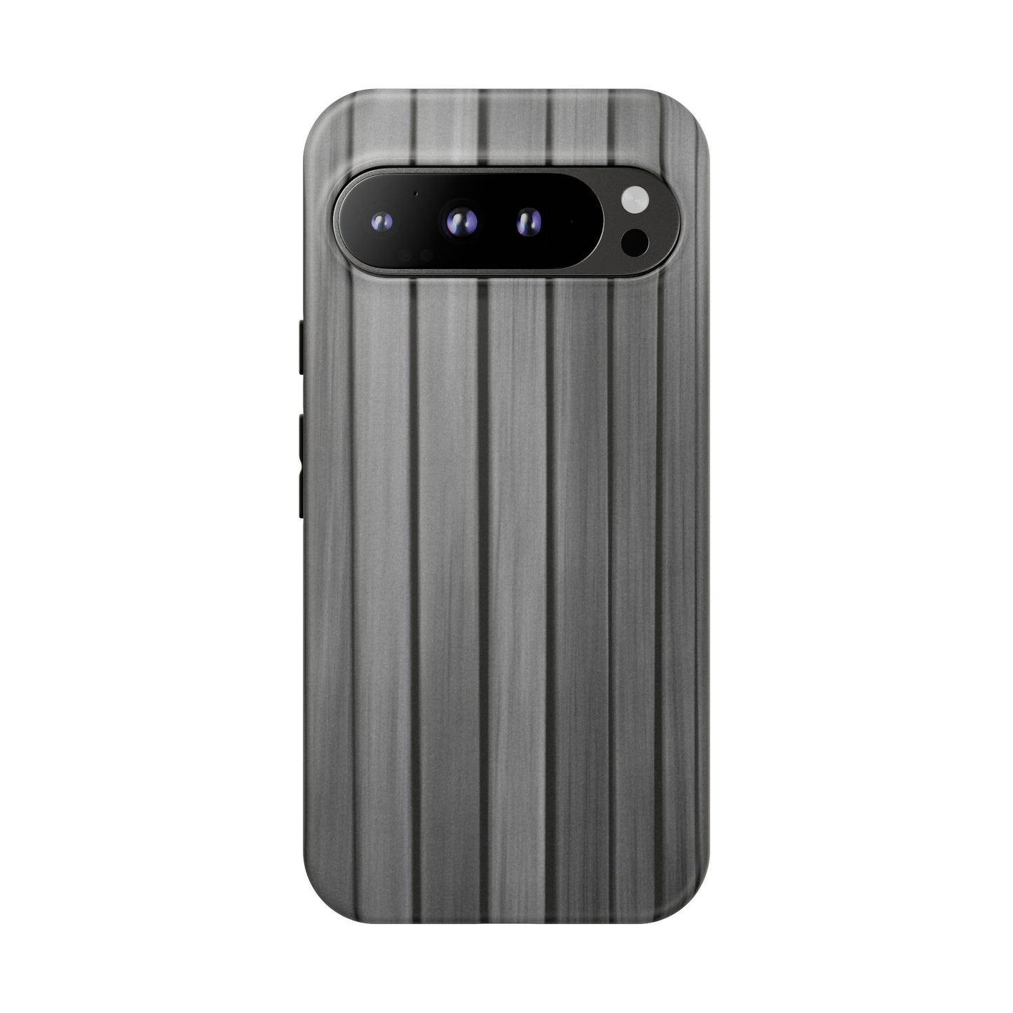 Ribbed metal texture phone case for iPhone, tough protective cover by Printify with sleek, durable design.