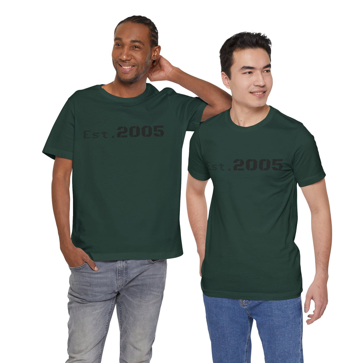 Black printify Est. 2005 T-shirt with minimal anniversary design, casual short-sleeve graphic tee for men or women.